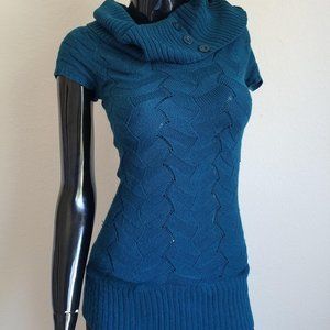 Green Blue Cowl Neck Sweater Shirt